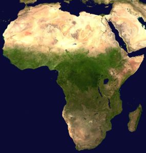 A satellite image displays the continent of Africa.