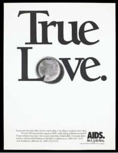 A condom incorporated within the words "True Love”