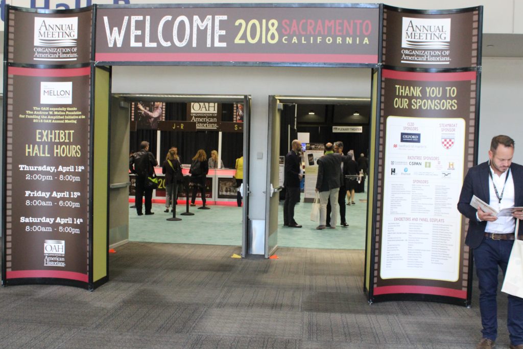 This image shows the signs marking the OAH 2018 Annual Meeting.
