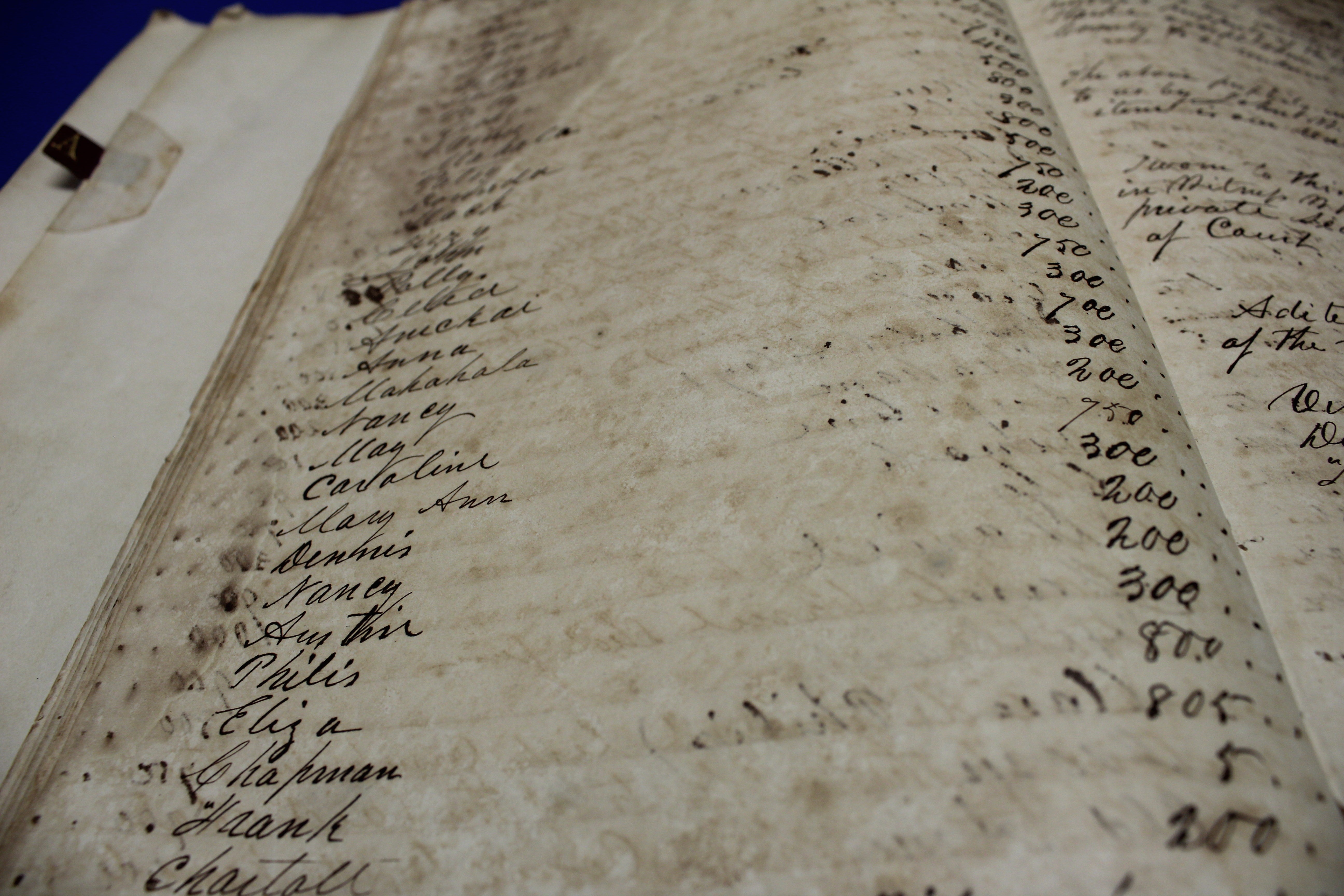 The probate list of the names of enslaved people is pictured here.